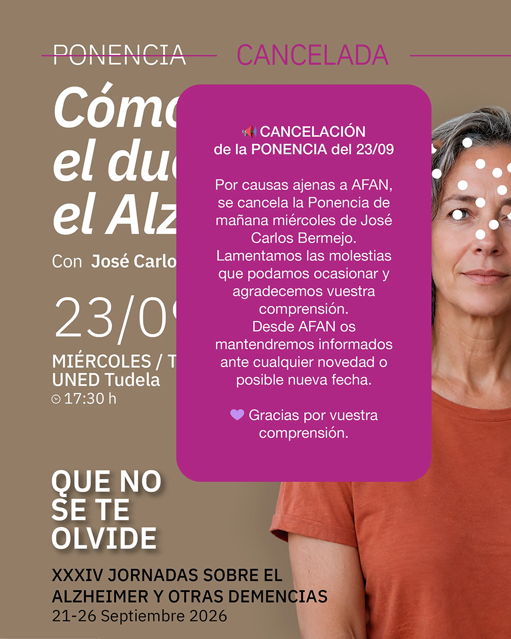 ///CANCELADA/// PONENCIA «COMO VIVIMOS EL DUELO EN EL ALZHEIMER»